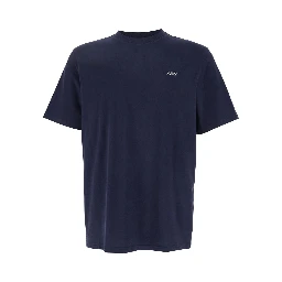 Blue Round Neck T-Shirt with Logo Embroidered on the Front in Cotton Man
