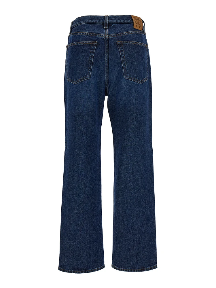Blue High-Waisted Jeans with Logo Patch in Cotton Denim Woman alternative