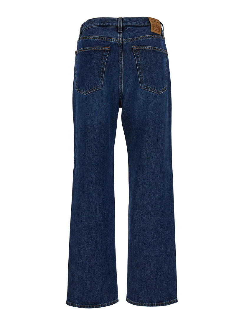 Blue High-Waisted Jeans with Logo Patch in Cotton Denim Woman