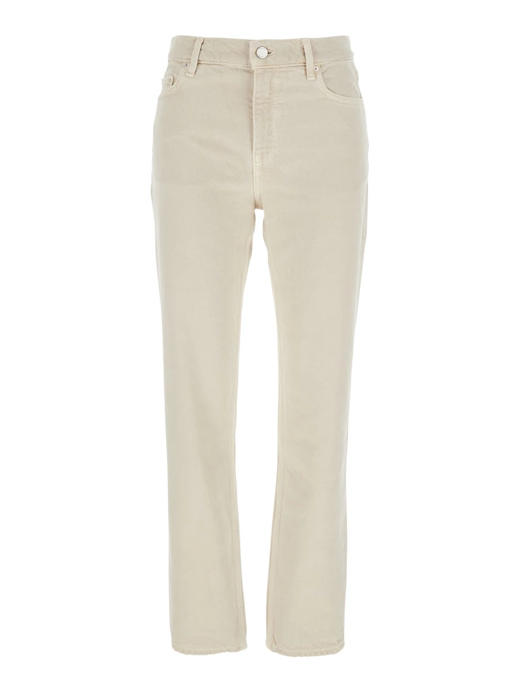 White Jeans with Belt Loops and Logo Patch on the Rear in Denim Woman