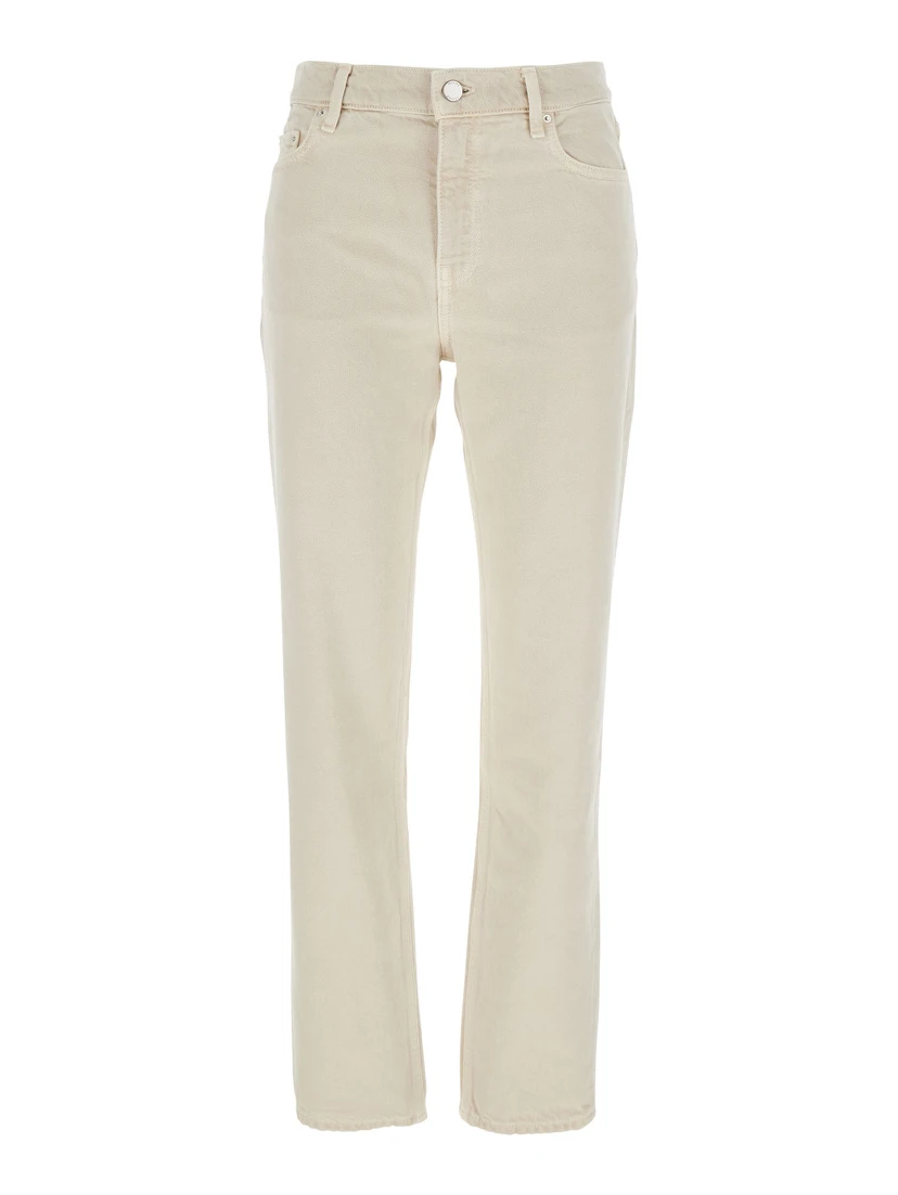 White Jeans with Belt Loops and Logo Patch on the Rear in Denim Woman