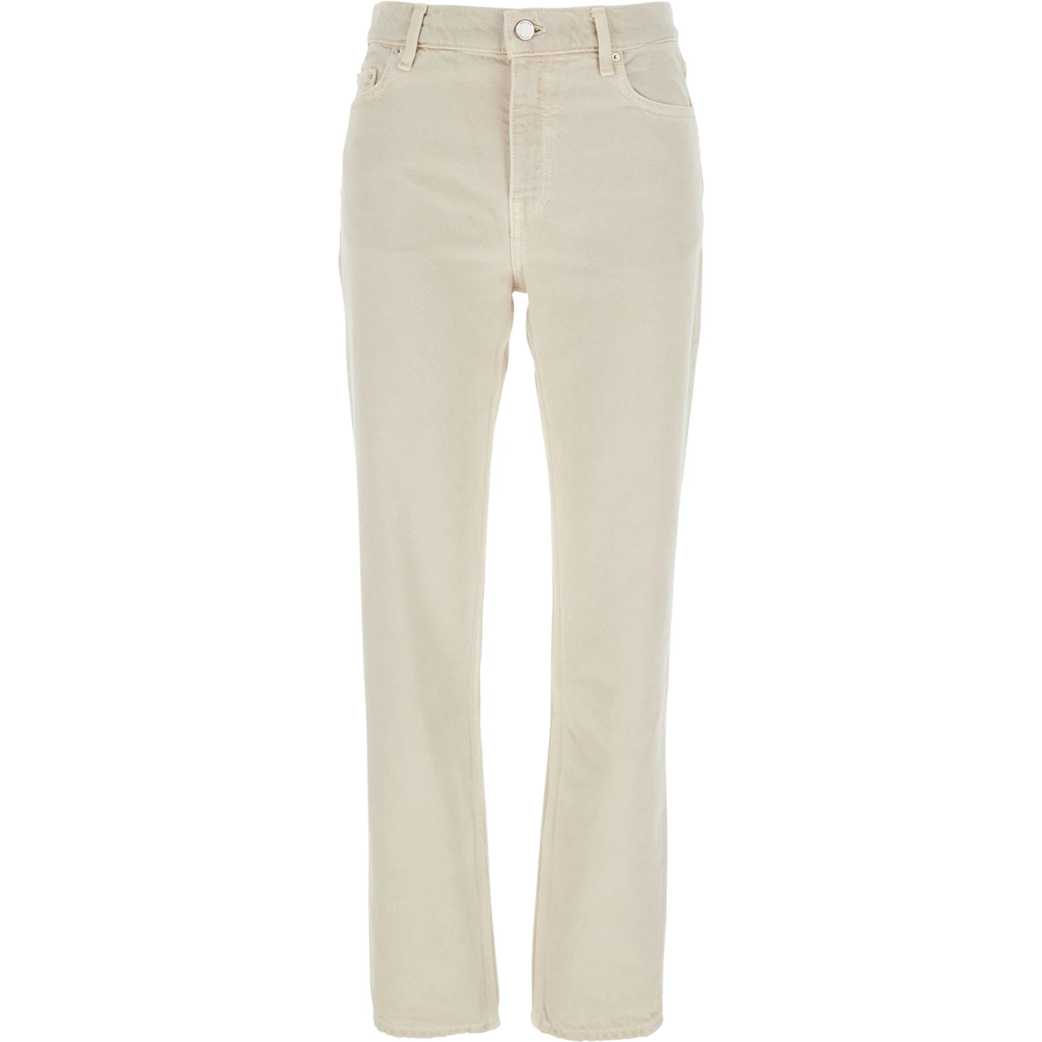 White Jeans with Belt Loops and Logo Patch on the Rear in Denim Woman