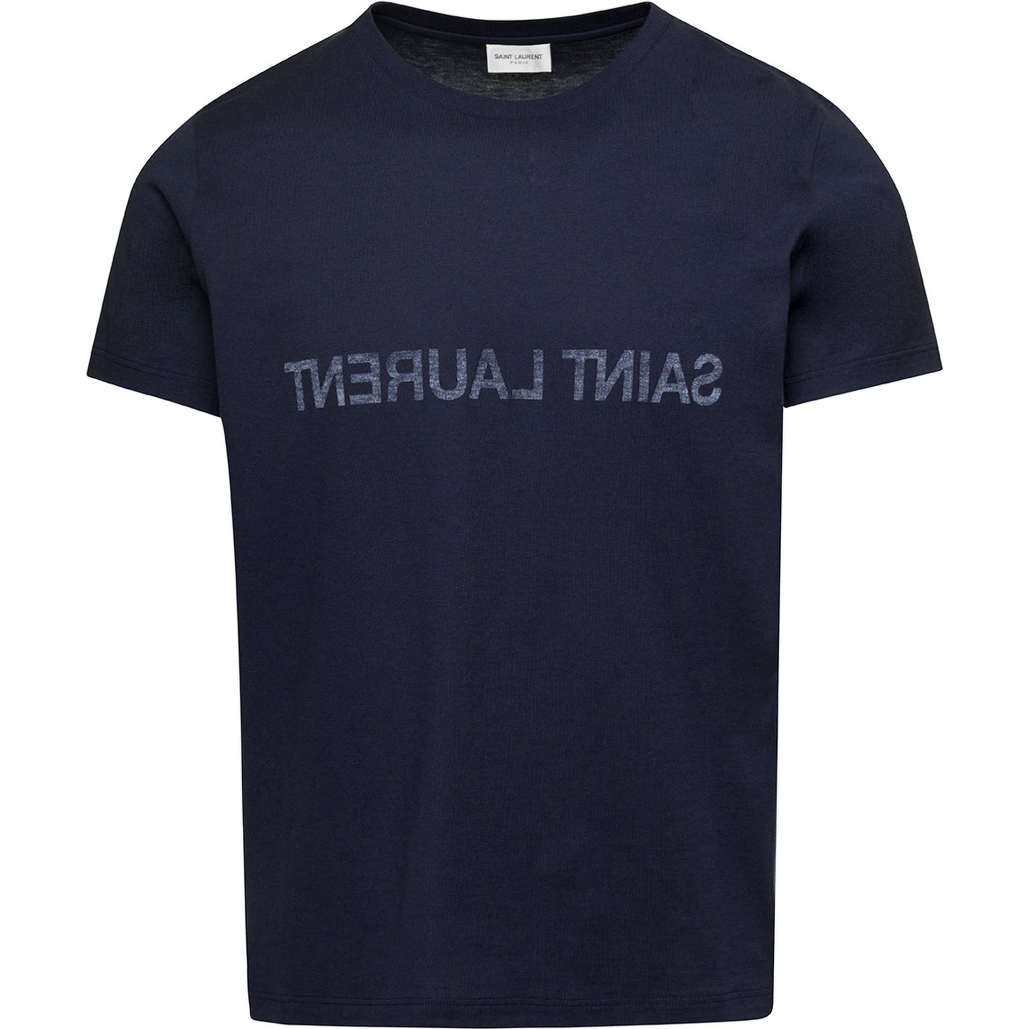 Blue Crewneck T-Shrt with Logo Print in Cotton Man