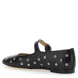 Mary Jane Black Ballerinas with Eyelets in Leather Woman