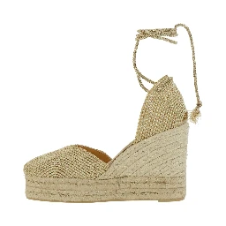 Cora Beige Wedges with Lace-Up Closure in Fabric Woman