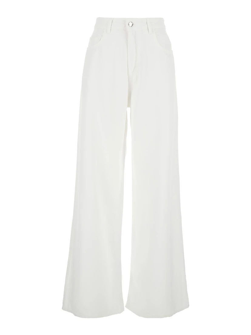 Debby White Five Pocket Jeans with Logo Patch on the Back in Cotton Woman