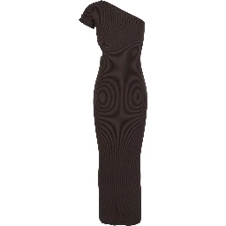 Arda Brown Long Dress with Cut-Out and One-Shoulder Design in Viscose Blend Woman
