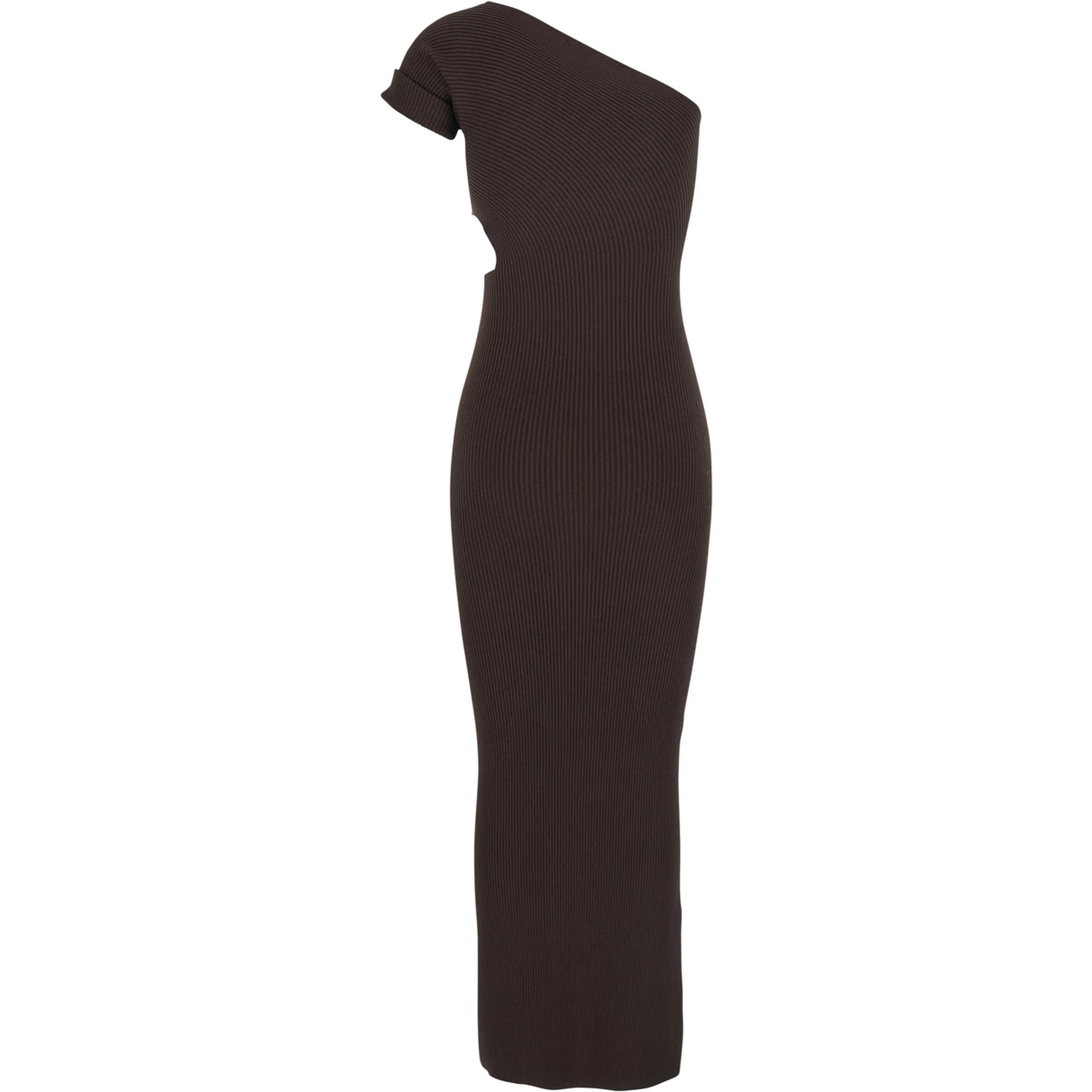 Arda Brown Long Dress with Cut-Out and One-Shoulder Design in Viscose Blend Woman
