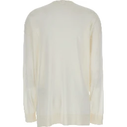 White Long-Sleeved Crewneck Sweater in Wool and Silk Blend Woman