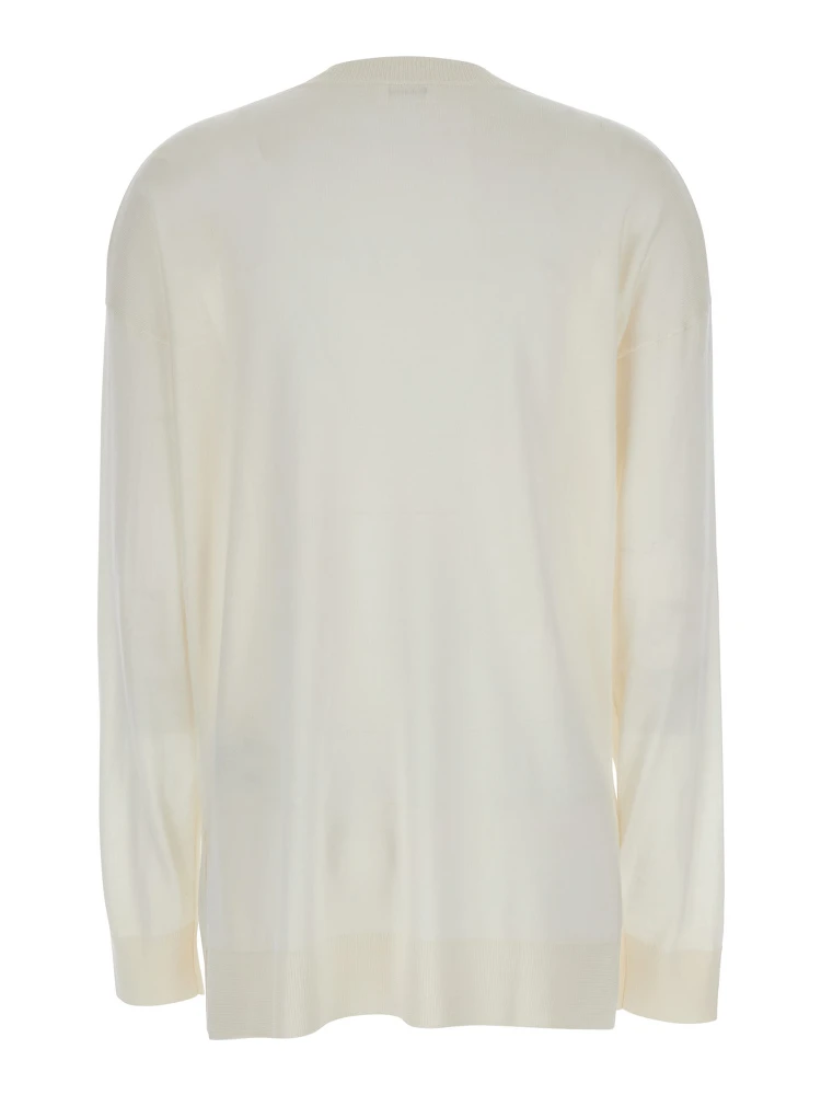 White Long-Sleeved Crewneck Sweater in Wool and Silk Blend Woman alternative