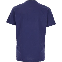 Blue Crewneck T-Shirt with Logo Print on the Front in Cotton Man