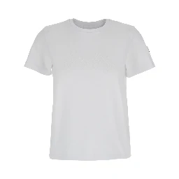 White T-Shirt with Logo Embroidered on the Sleeve in Cotton Woman