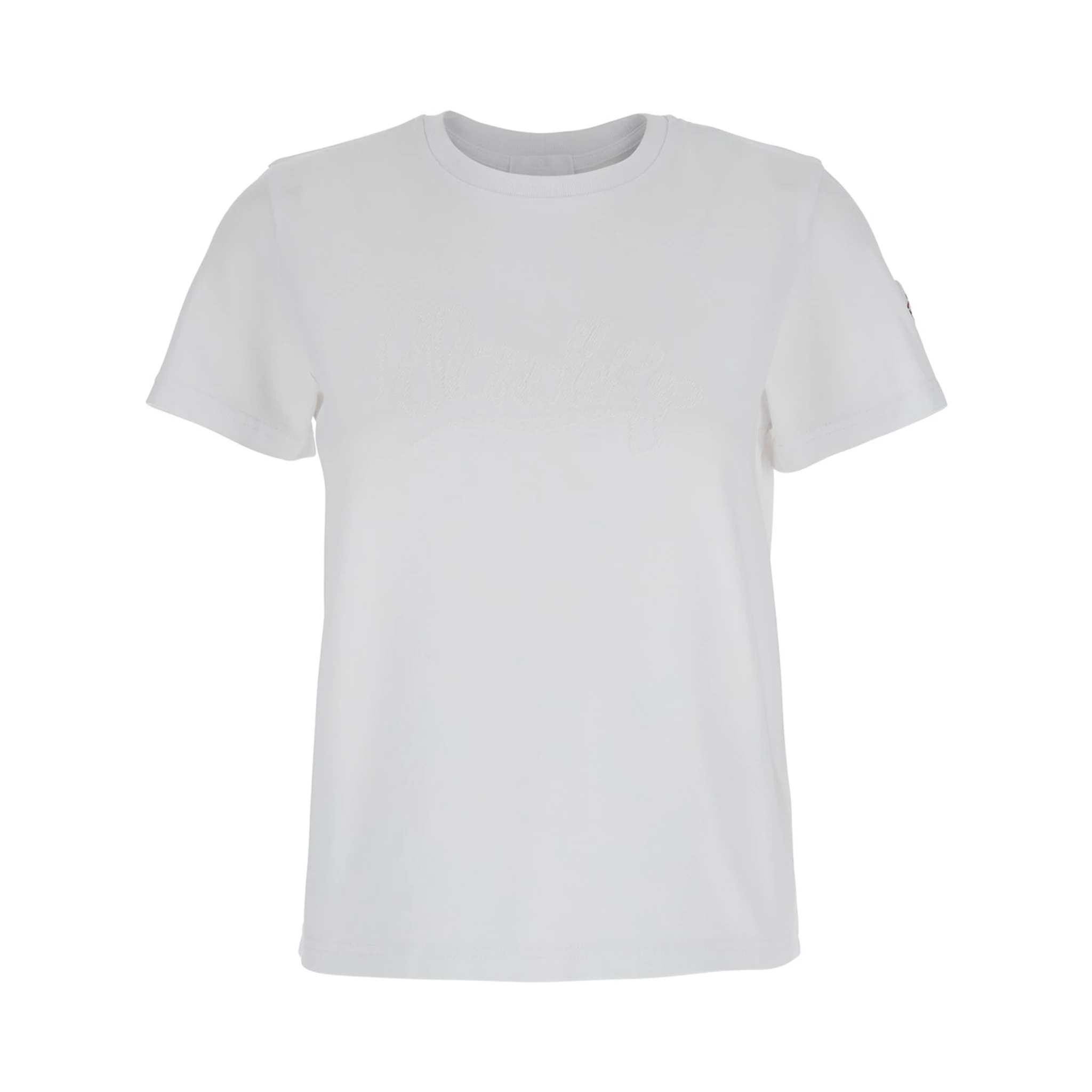 White T-Shirt with Logo Embroidered on the Sleeve in Cotton Woman