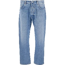 Light Blue Jeans with Logo Patch on the Rear in Denim Man