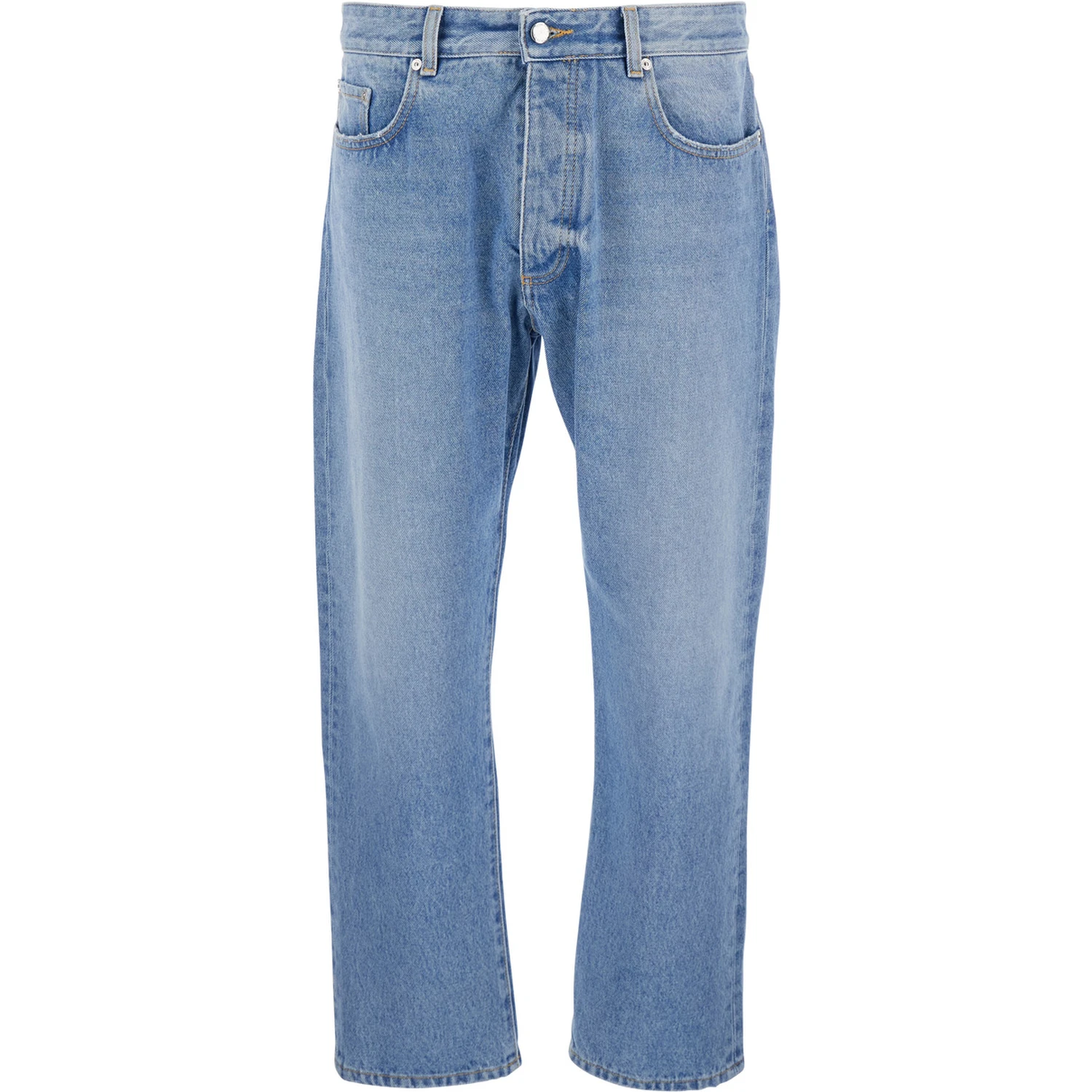 Light Blue Jeans with Logo Patch on the Rear in Denim Man