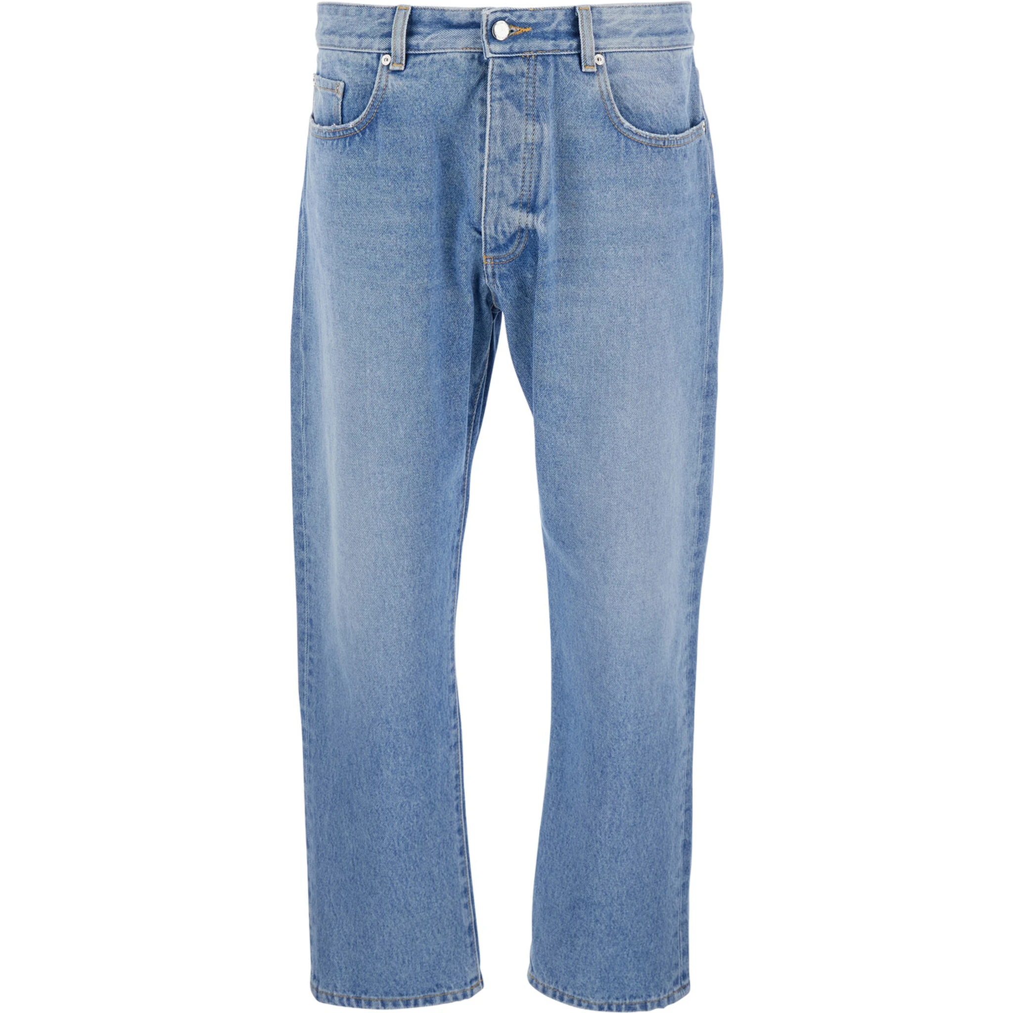 Light Blue Jeans with Logo Patch on the Rear in Denim Man