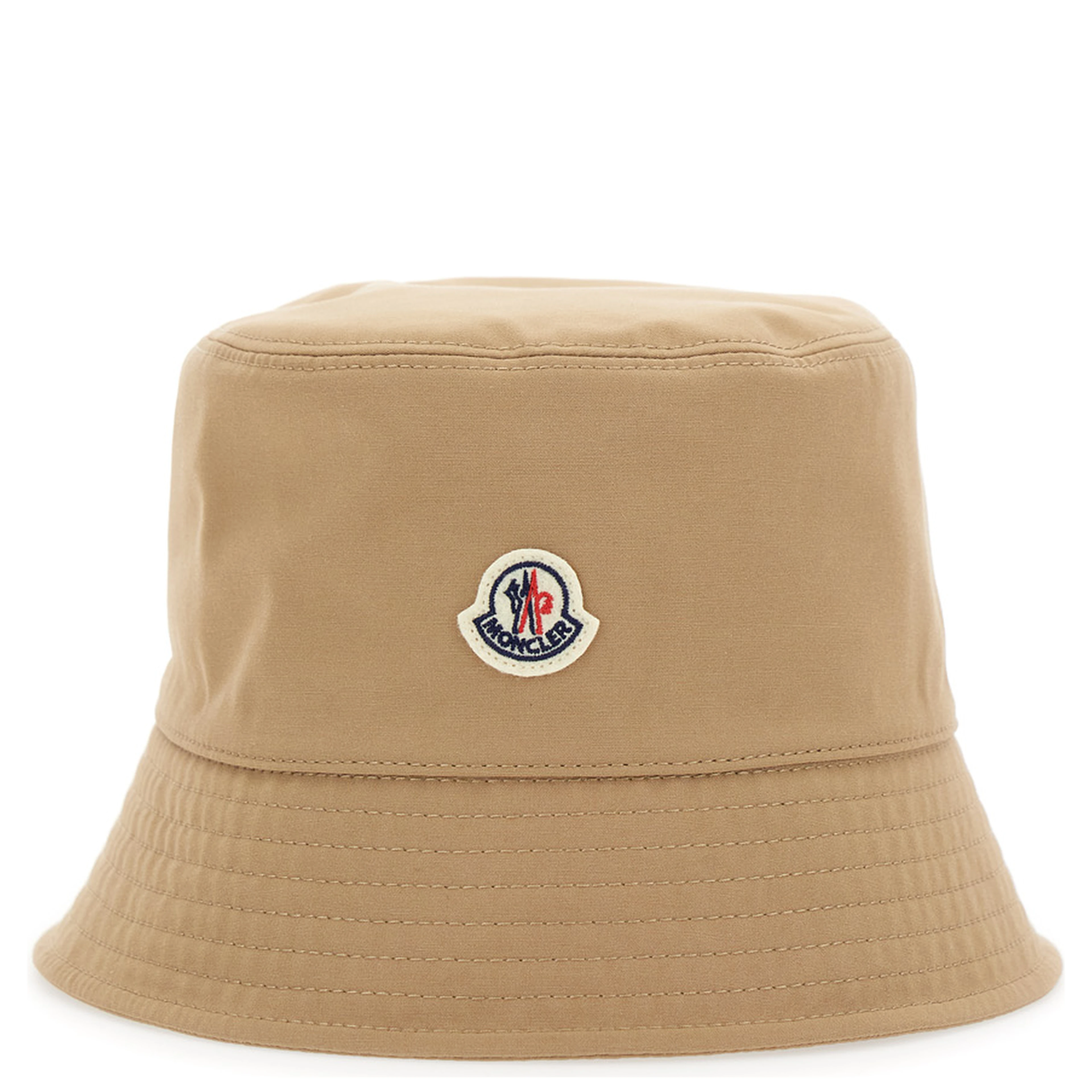 Beige Bucket Hat with Dropped Wide Brim and Logo Patch on the Front in Cotton Blend Woman