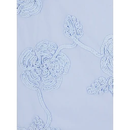 Light Blue Mini Skirt with Low Waist and All-Over Floral Motif in Cotton Woman