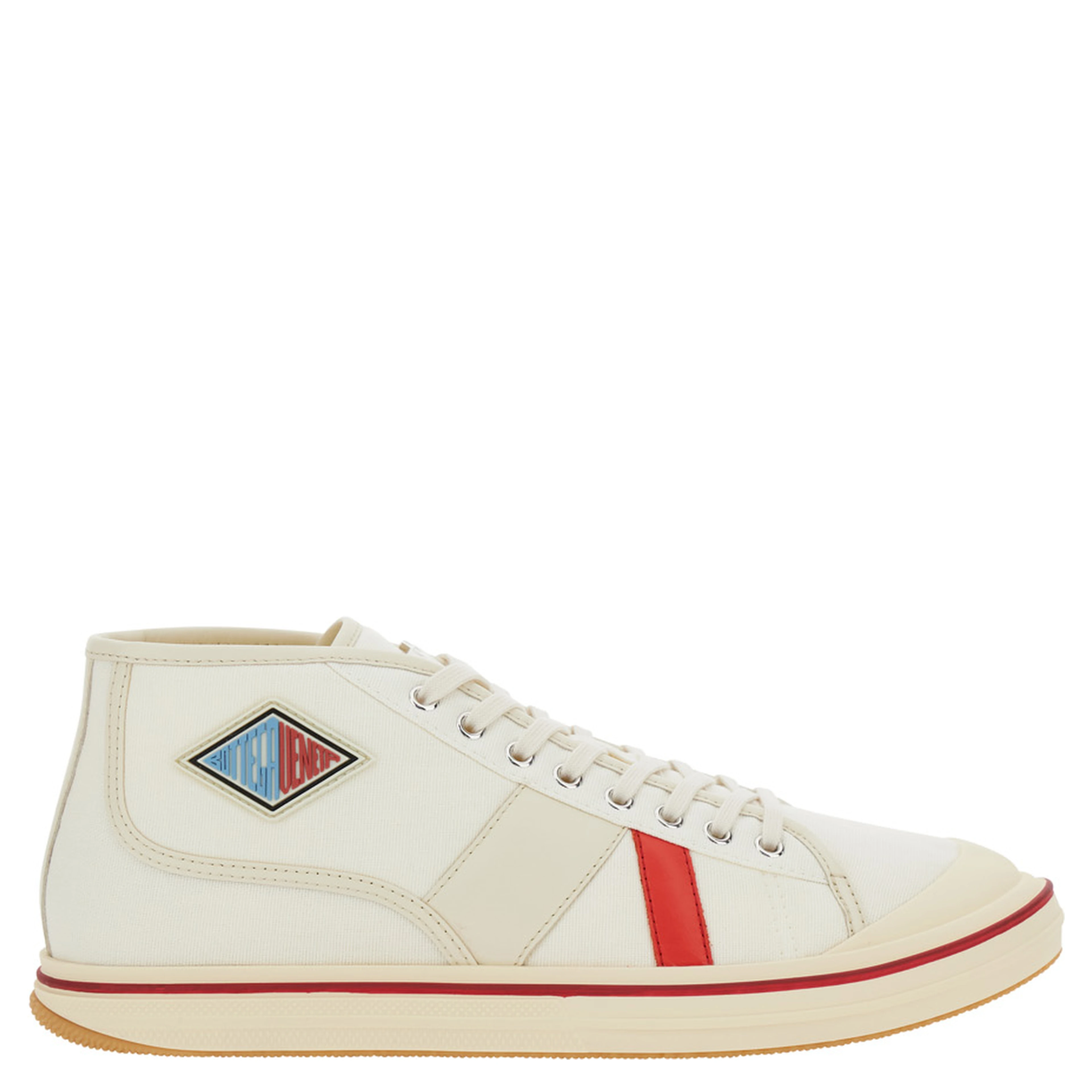 Eliot White Sneakers with Logo Label on the Side and Leather Inserts in Cotton and Leather Blend Man