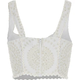 Goldie White Top with V-Neck on the Front and Perforated Design in Cotton and Linen Blend Woman