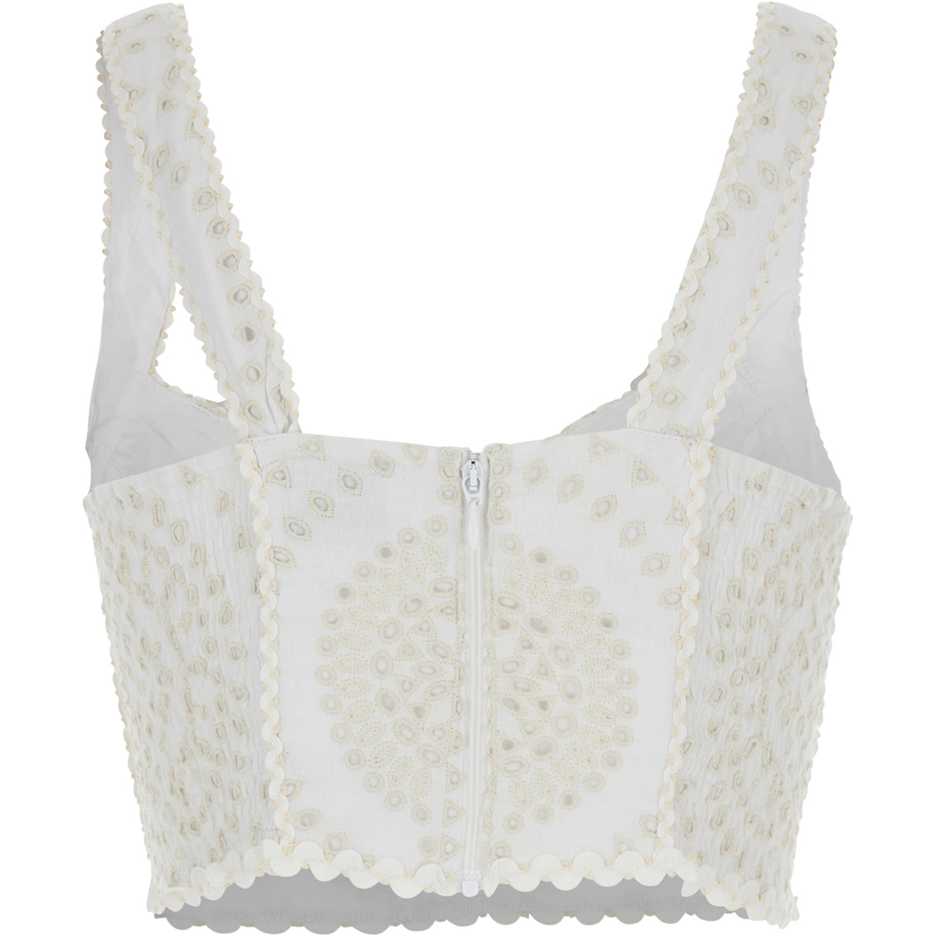 Goldie White Top with V-Neck on the Front and Perforated Design in Cotton and Linen Blend Woman