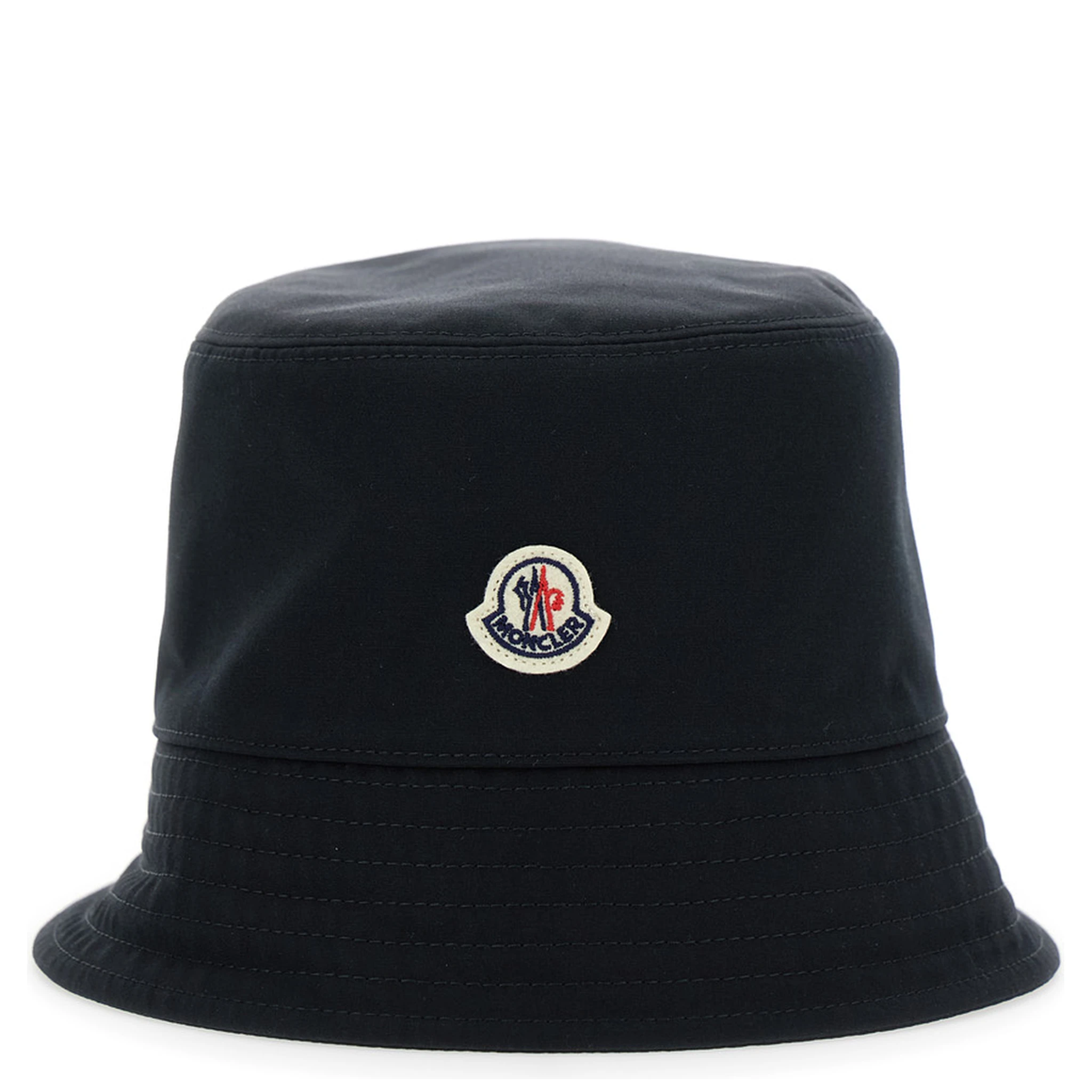 Black Bucket Hat with Dropped Wide Brim and Logo Patch on the Front in Cotton Blend Woman