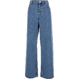 Blue Jeans with Belt Loops and Logo Patch on the Rear in Denim Woman
