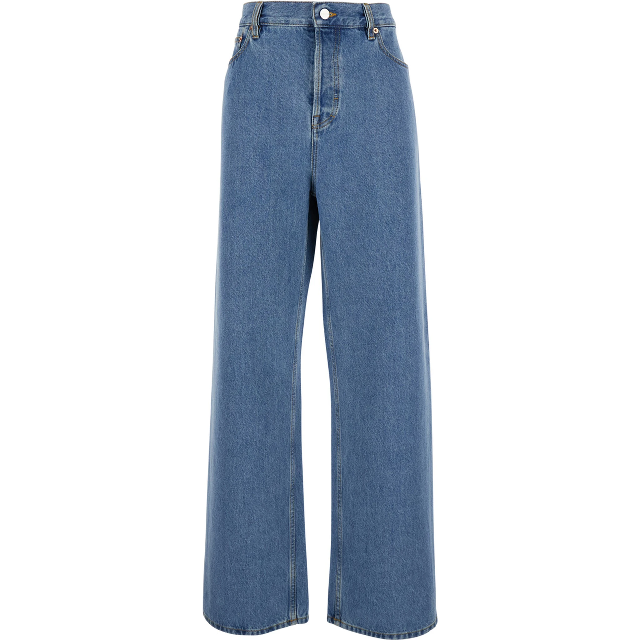 Blue Jeans with Belt Loops and Logo Patch on the Rear in Denim Woman