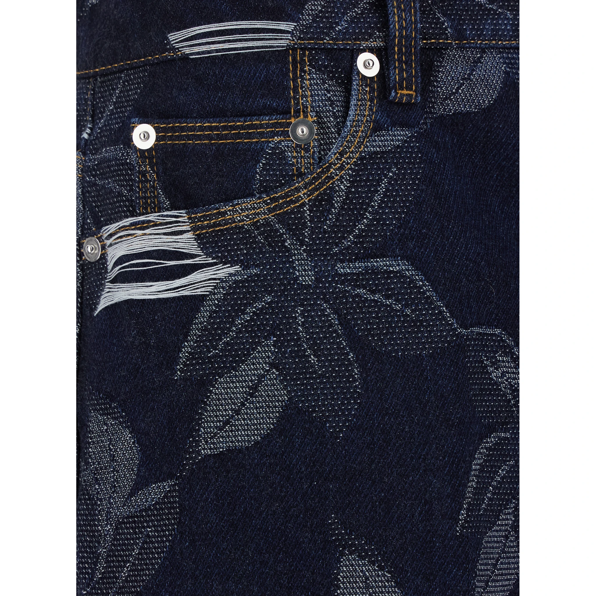 Blue Bermuda Shorts with All-Over Floral Embroidery and Logo Patch on the Back in Denim Man