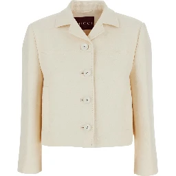 White Jacket with Notched Revers in GG Canvas Woman