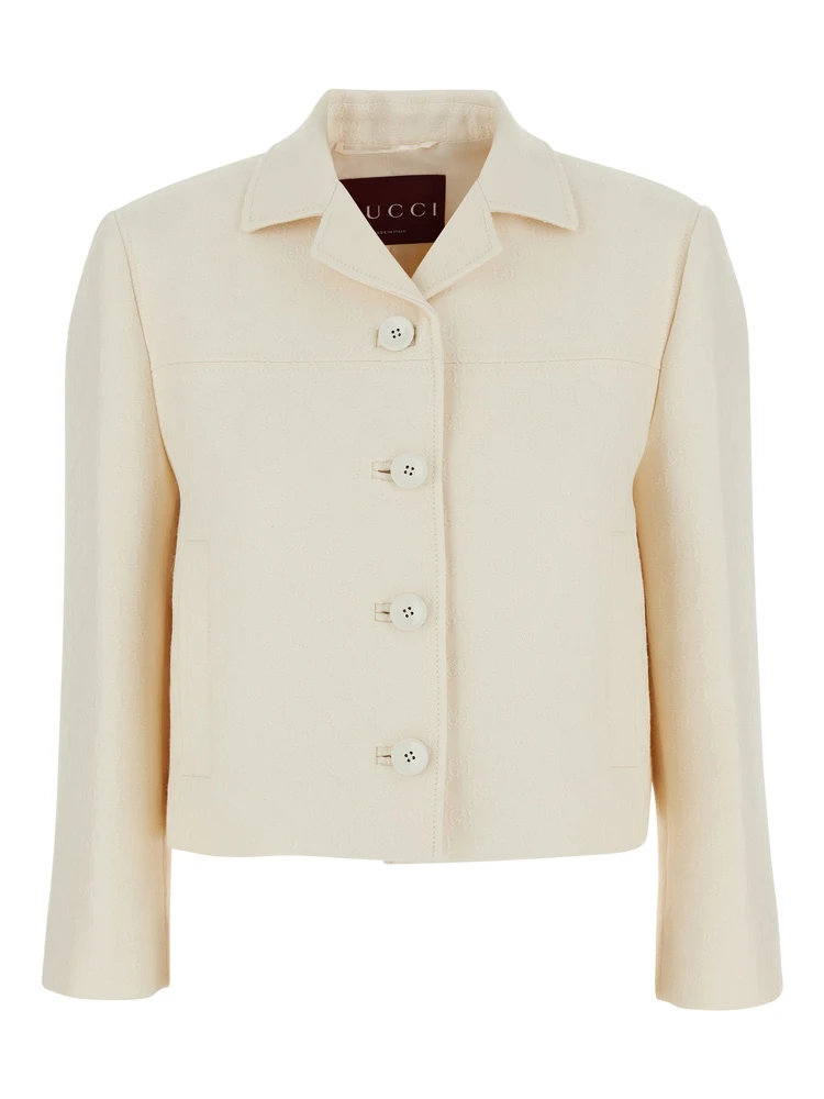 White Jacket with Notched Revers in GG Canvas Woman