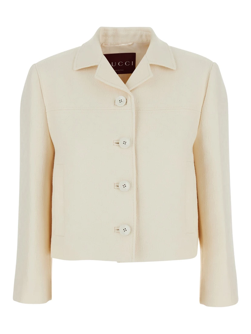 White Jacket with Notched Revers in GG Canvas Woman
