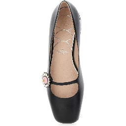 Black Ballet Shoes with Floral Detail with VLogo in Leather Woman