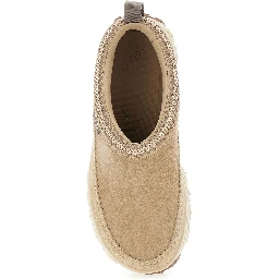 Venture Daze Beige Mules with Decorative Stitching and Side Logo Patch in Suede Man