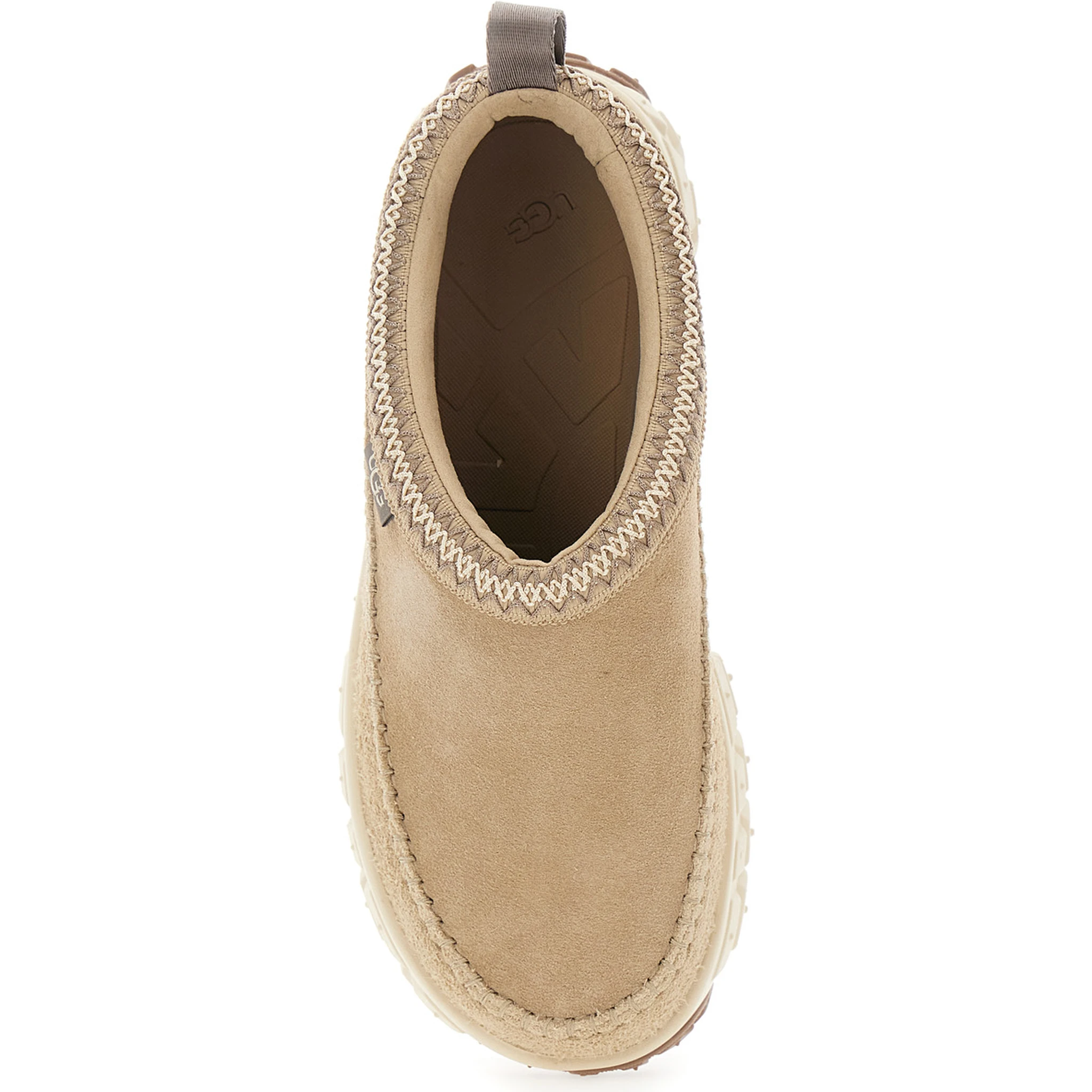 Venture Daze Beige Mules with Decorative Stitching and Side Logo Patch in Suede Man