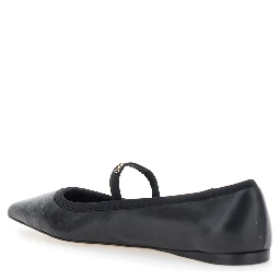 Carice Black Ballet Shoes with Ribbon Detail and Logo Lettering on the Front in Leather Woman