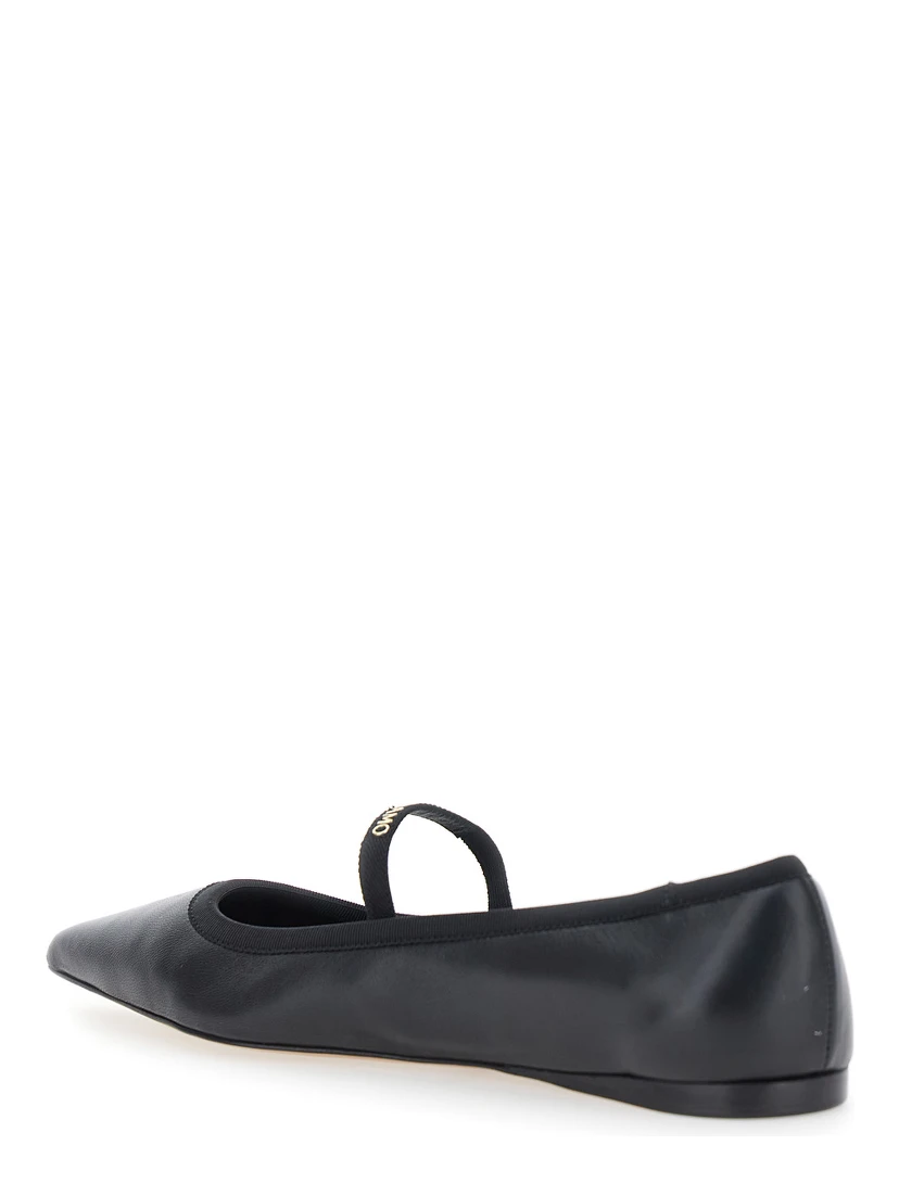 Carice Black Ballet Shoes with Ribbon Detail and Logo Lettering on the Front in Leather Woman