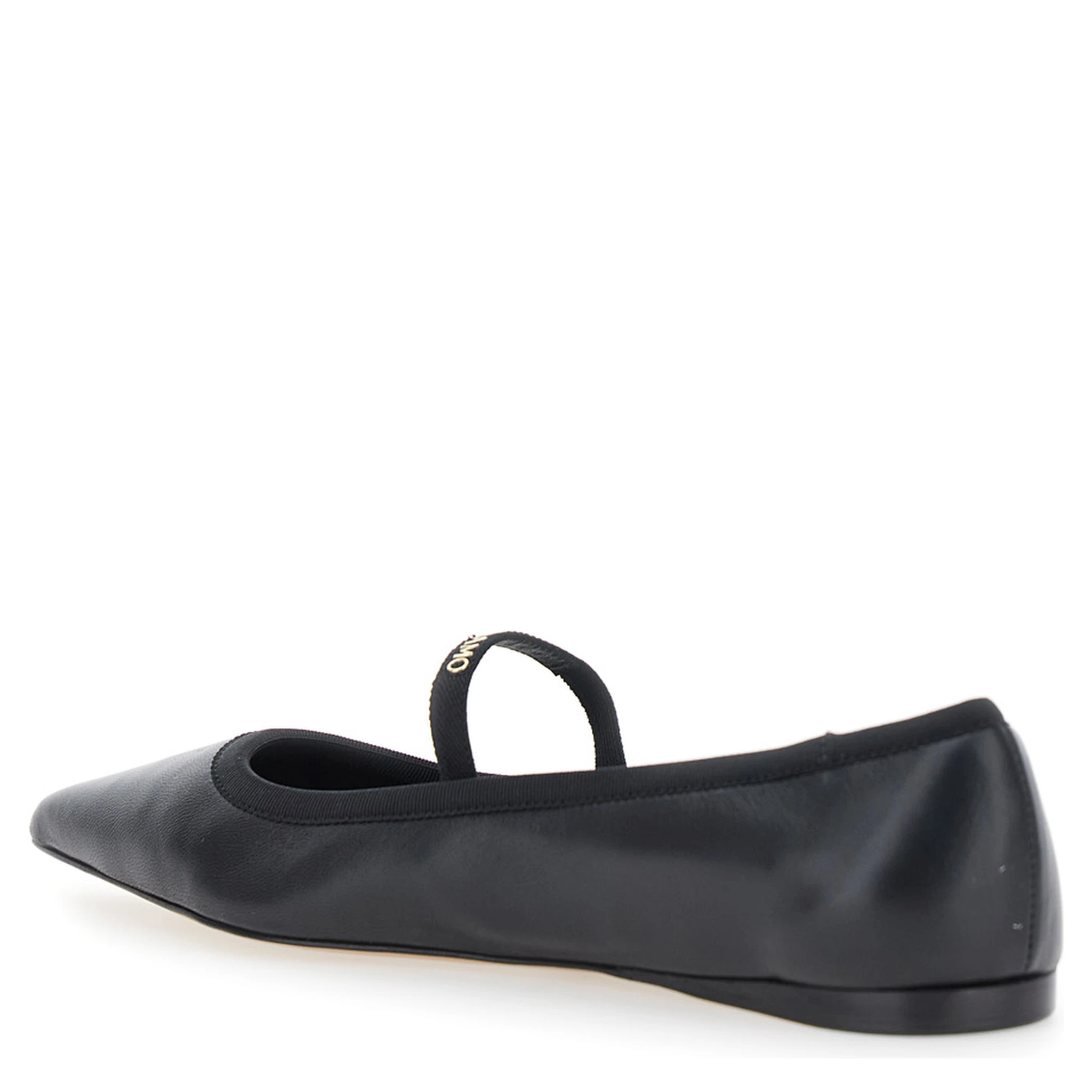 Carice Black Ballet Shoes with Ribbon Detail and Logo Lettering on the Front in Leather Woman
