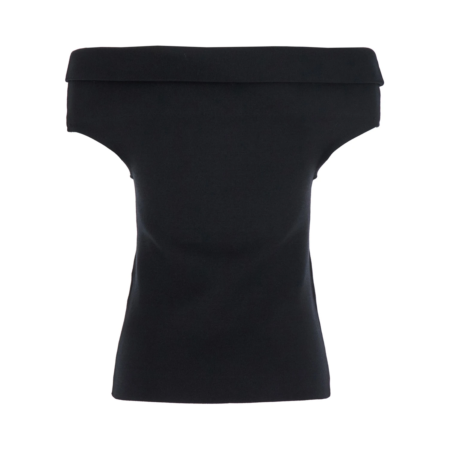 Black Off-Shoulder Double-Knit Top in Tech Fabric Woman