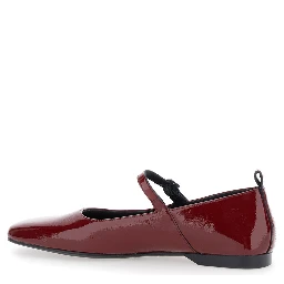 Delia Red Ballerinas with Adjustable Strap in Shiny Leather Woman