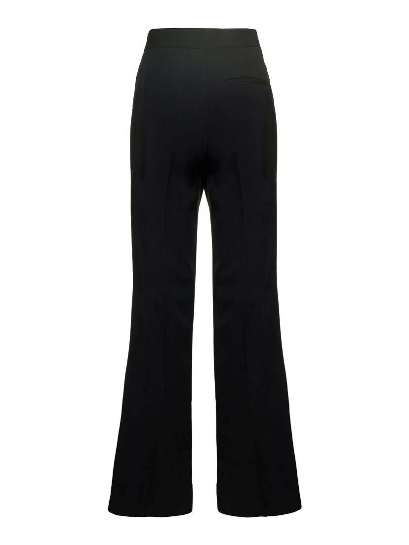 Black Flare Pants with Concealed Closure in Stretch Wool Woman