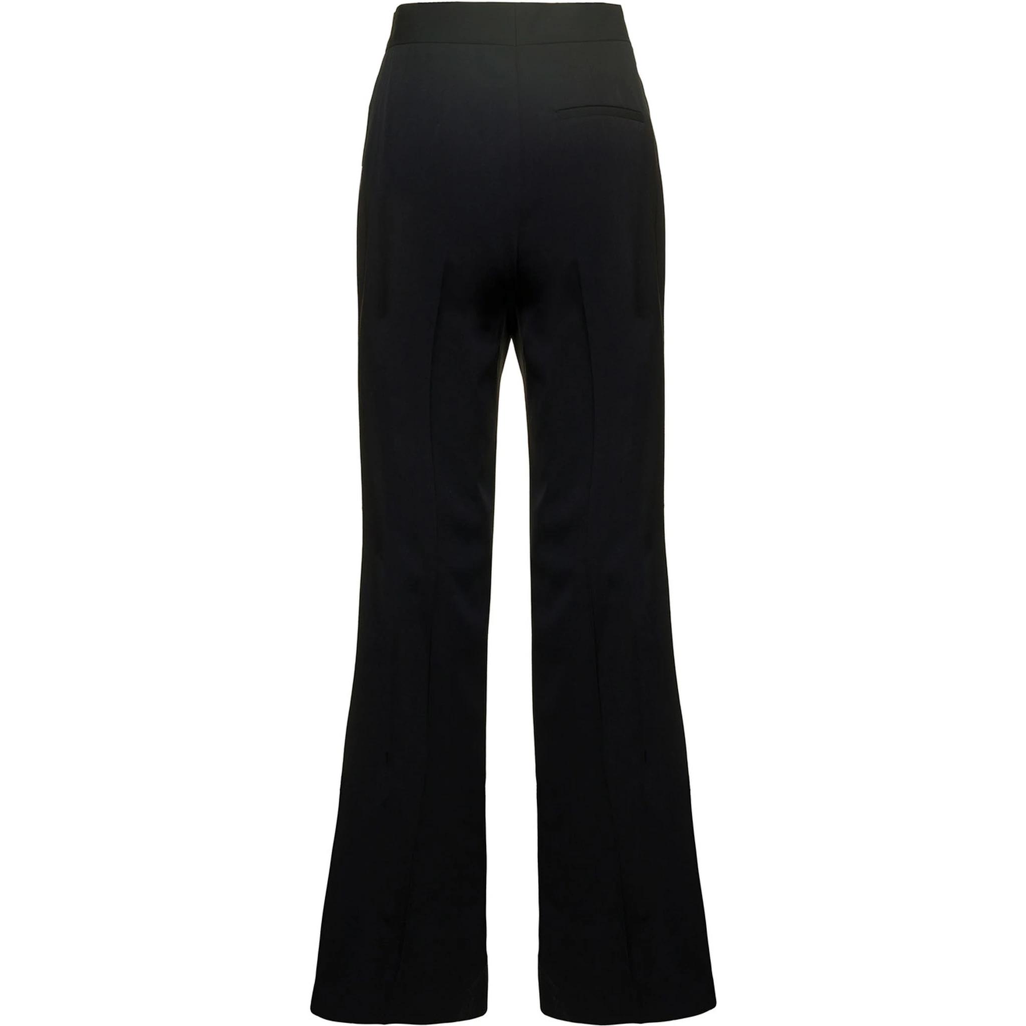 Black Flare Pants with Concealed Closure in Stretch Wool Woman