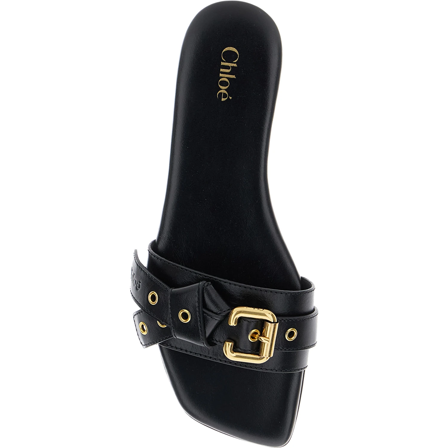 Mae Black Slip-On Sandals with Embossed Logo on the Insole in Leather  Woman