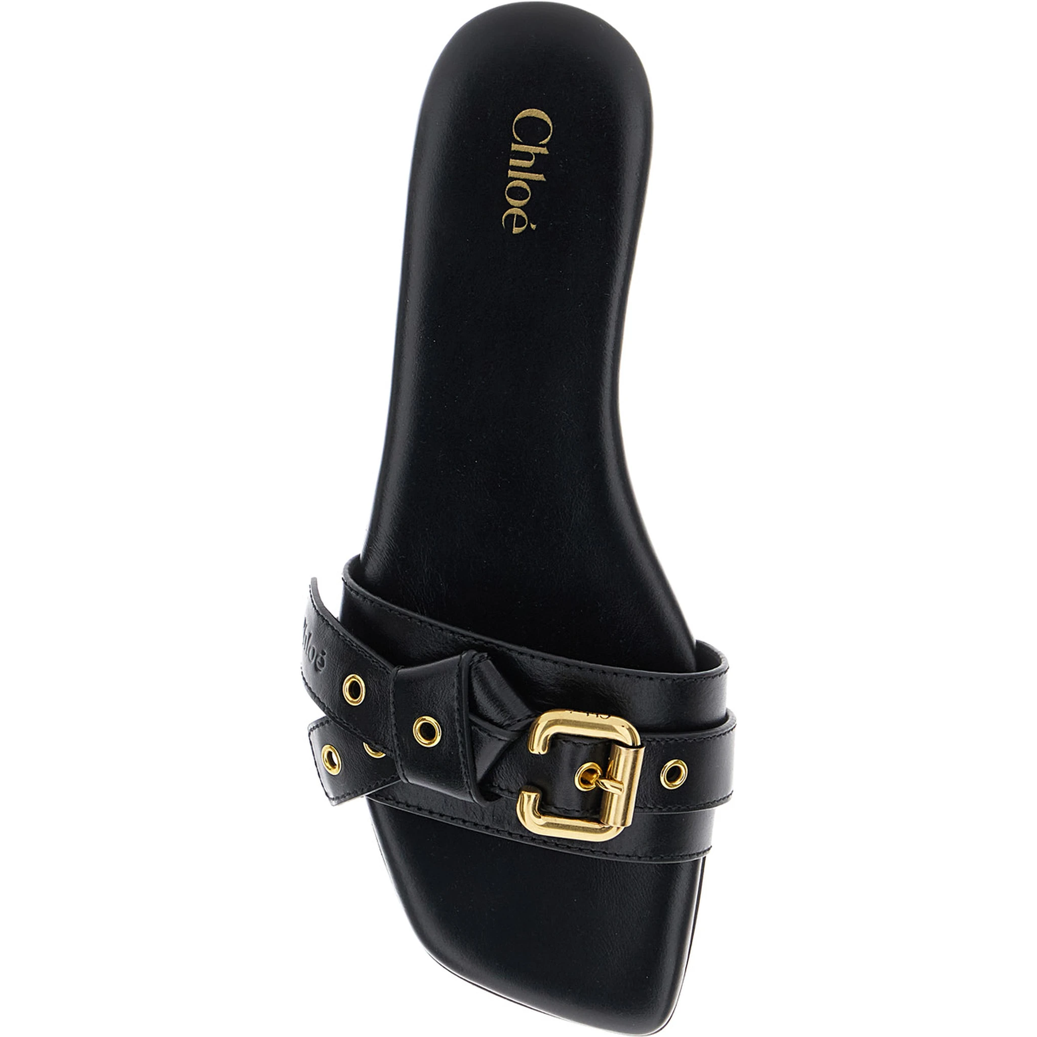 Mae Black Slip-On Sandals with Embossed Logo on the Insole in Leather  Woman