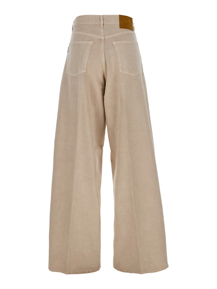 Beige Five Pocket Jeans with Logo Patch on the Back in Cotton Woman alternative