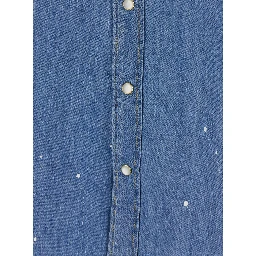 Light Blue Shirt with Classic Collar and All-Over Hand Painted Details in Denim Man