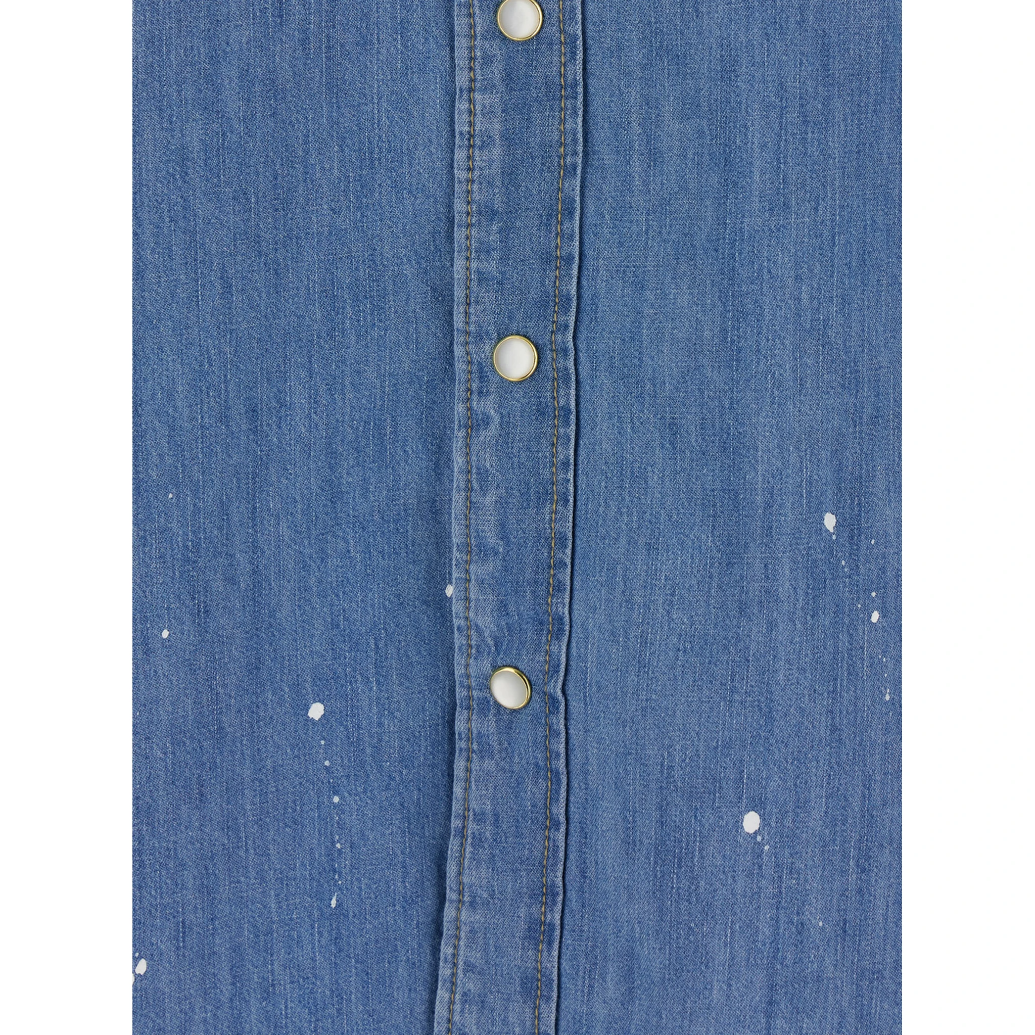 Light Blue Shirt with Classic Collar and All-Over Hand Painted Details in Denim Man