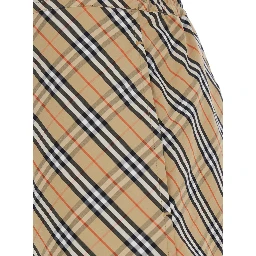 Beige Shorts with Elastic Drawstring Waist and All-Over Check Motif in Cotton Woman