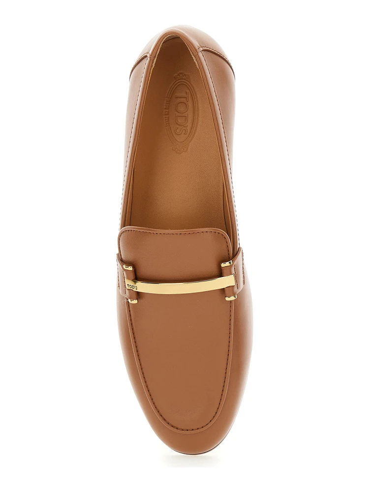 Brown Loafers with Logo Plaque in Leather Woman alternative