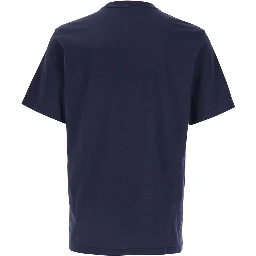 Blue Round Neck T-Shirt with Logo Embroidered on the Front in Cotton Man